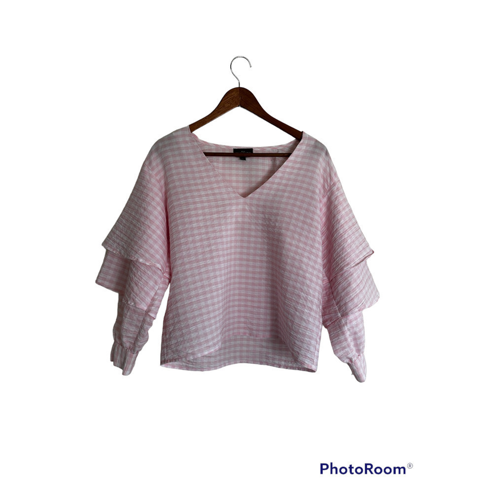 TOP shop pink plaid statement sleeve top